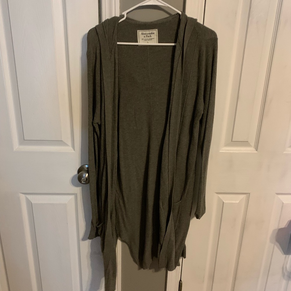 long army green hooded sweater.